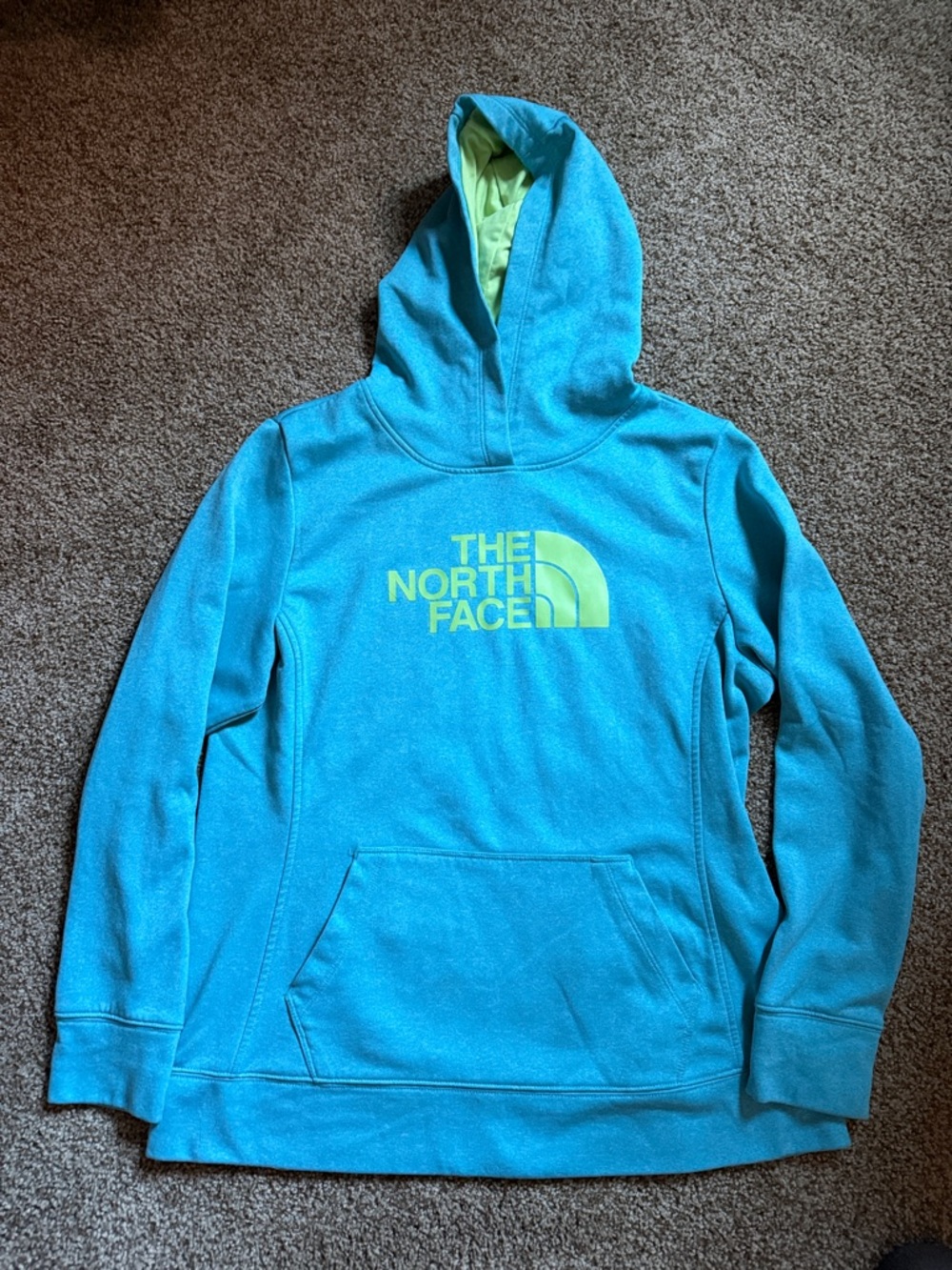 The North Face Teal Hoodie with Lime Logo